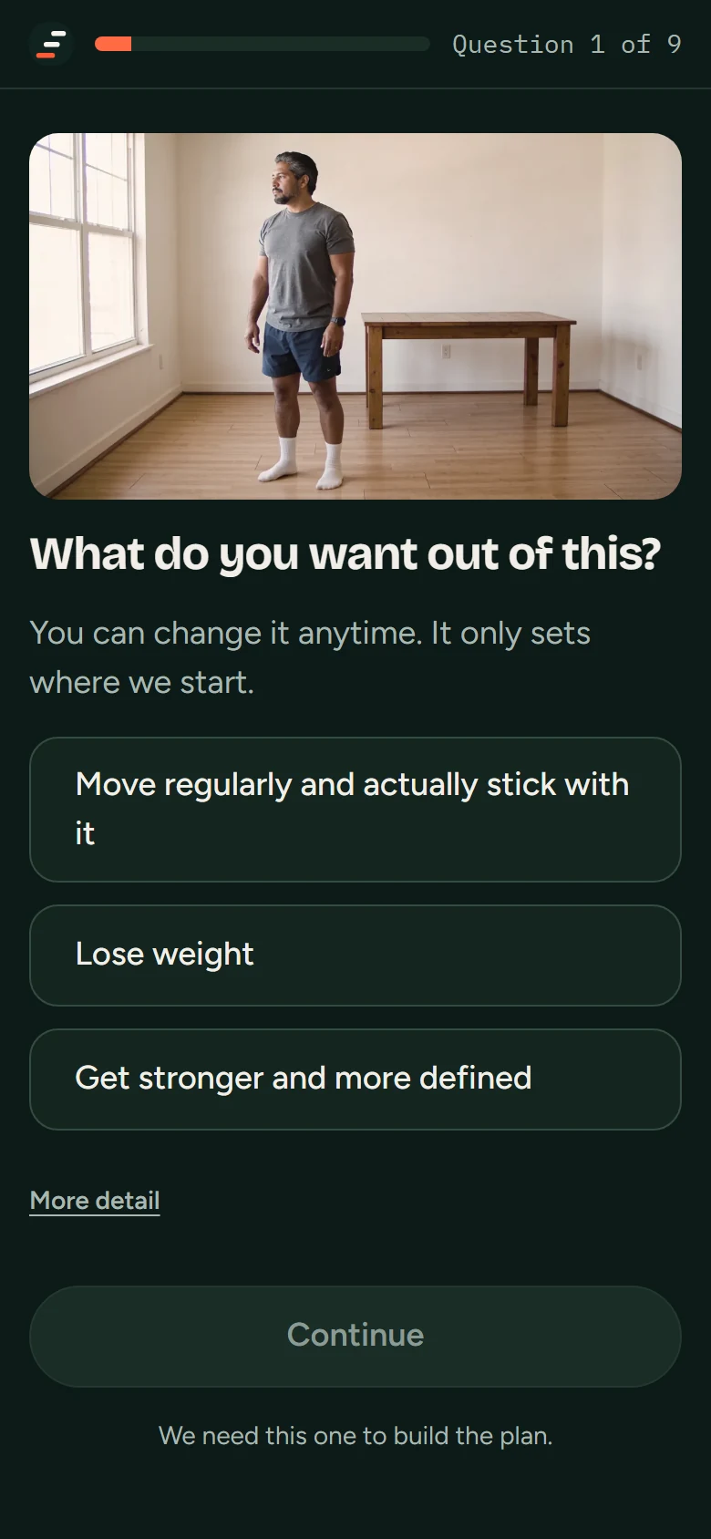 The questionnaire on a phone: one question, the exercise photo and the possible answers.